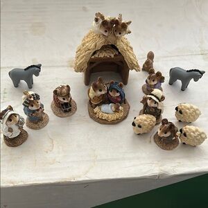 Wee Forest Folk complete Nativity Scene with bonus sheep, donkeys and squirrel